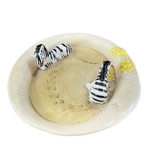 Whimsical Ceramic Ashtray Dish With 3D Raised Zebra Animals Marked On Bottom VTG
